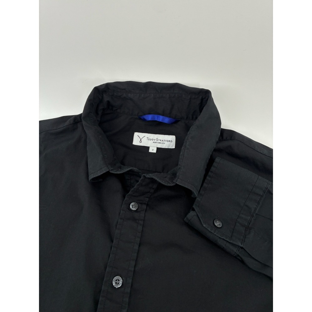 Teddy Stratford Zip-Fit Shirt Mens 2 Black Long Sleeve Slim Fit Button Down
